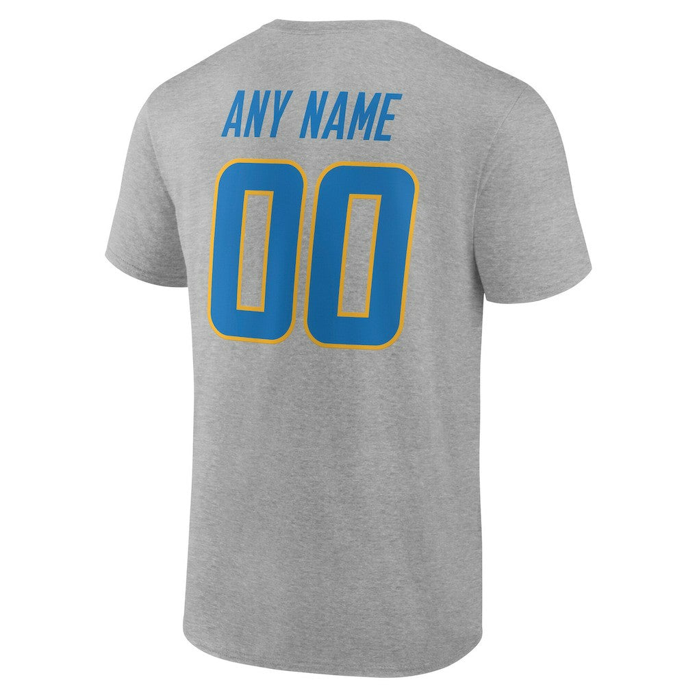 Los Angeles Chargers Team Authentic Personalized Name & Number T-Shirt - Gray T-shirts