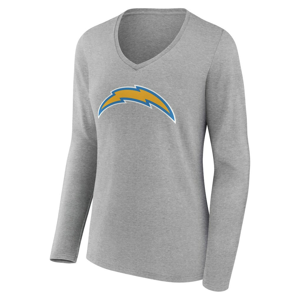 Los Angeles Chargers Women's Team Authentic Personalized Name & Number Long Sleeve V-Neck T-Shirt - Gray T-shirts