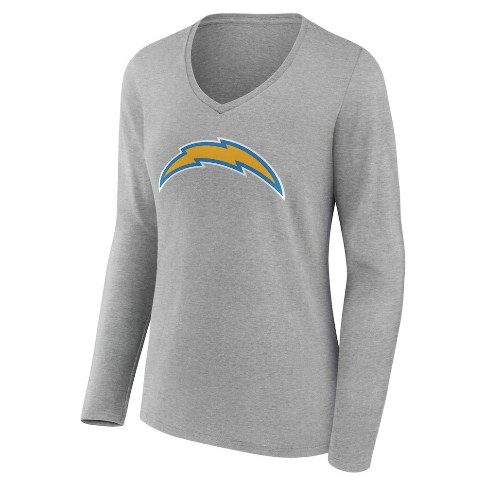 Los Angeles Chargers Women's Team Authentic Personalized Name & Number Long Sleeve V-Neck T-Shirt - Gray T-shirts