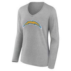 Los Angeles Chargers Women's Team Authentic Personalized Name & Number Long Sleeve V-Neck T-Shirt - Gray T-shirts