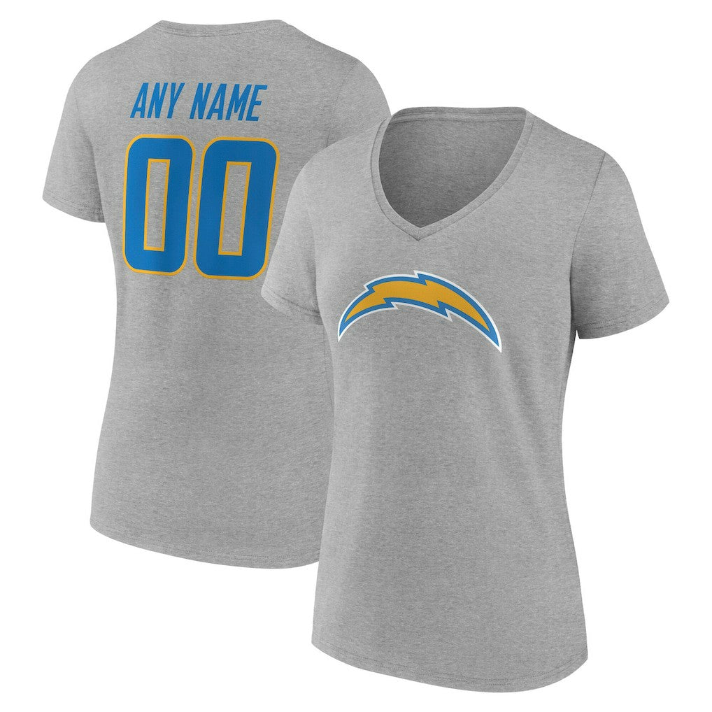 Los Angeles Chargers Women's Team Authentic Personalized Name & Number V-Neck T-Shirt - Gray T-shirts