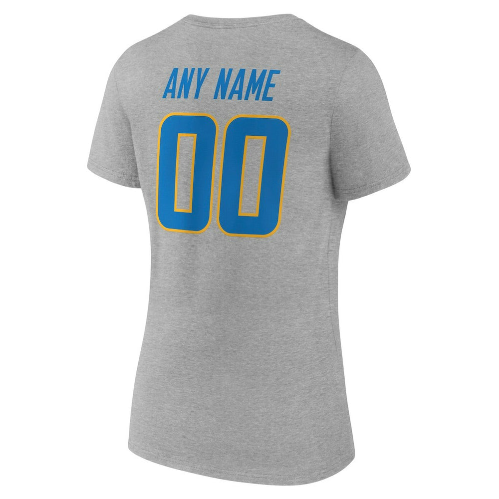 Los Angeles Chargers Women's Team Authentic Personalized Name & Number V-Neck T-Shirt - Gray T-shirts