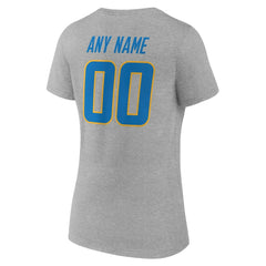 Los Angeles Chargers Women's Team Authentic Personalized Name & Number V-Neck T-Shirt - Gray T-shirts