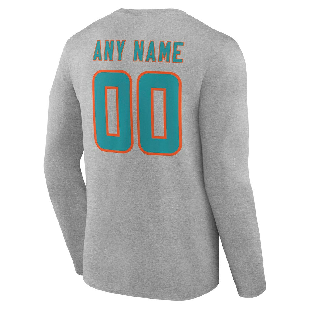 Miami Dolphins Team Authentic Personalized Name & Number Long Sleeve T-Shirt - Gray T-shirts