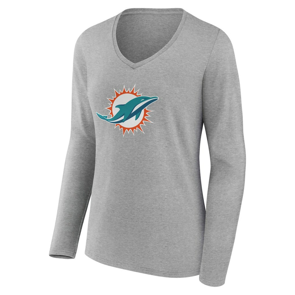 Miami Dolphins Women's Team Authentic Personalized Name & Number Long Sleeve V-Neck T-Shirt - Gray T-shirts