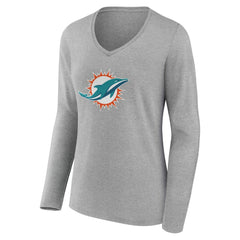 Miami Dolphins Women's Team Authentic Personalized Name & Number Long Sleeve V-Neck T-Shirt - Gray T-shirts