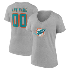 Miami Dolphins Women's Team Authentic Personalized Name & Number V-Neck T-Shirt - Gray T-shirts