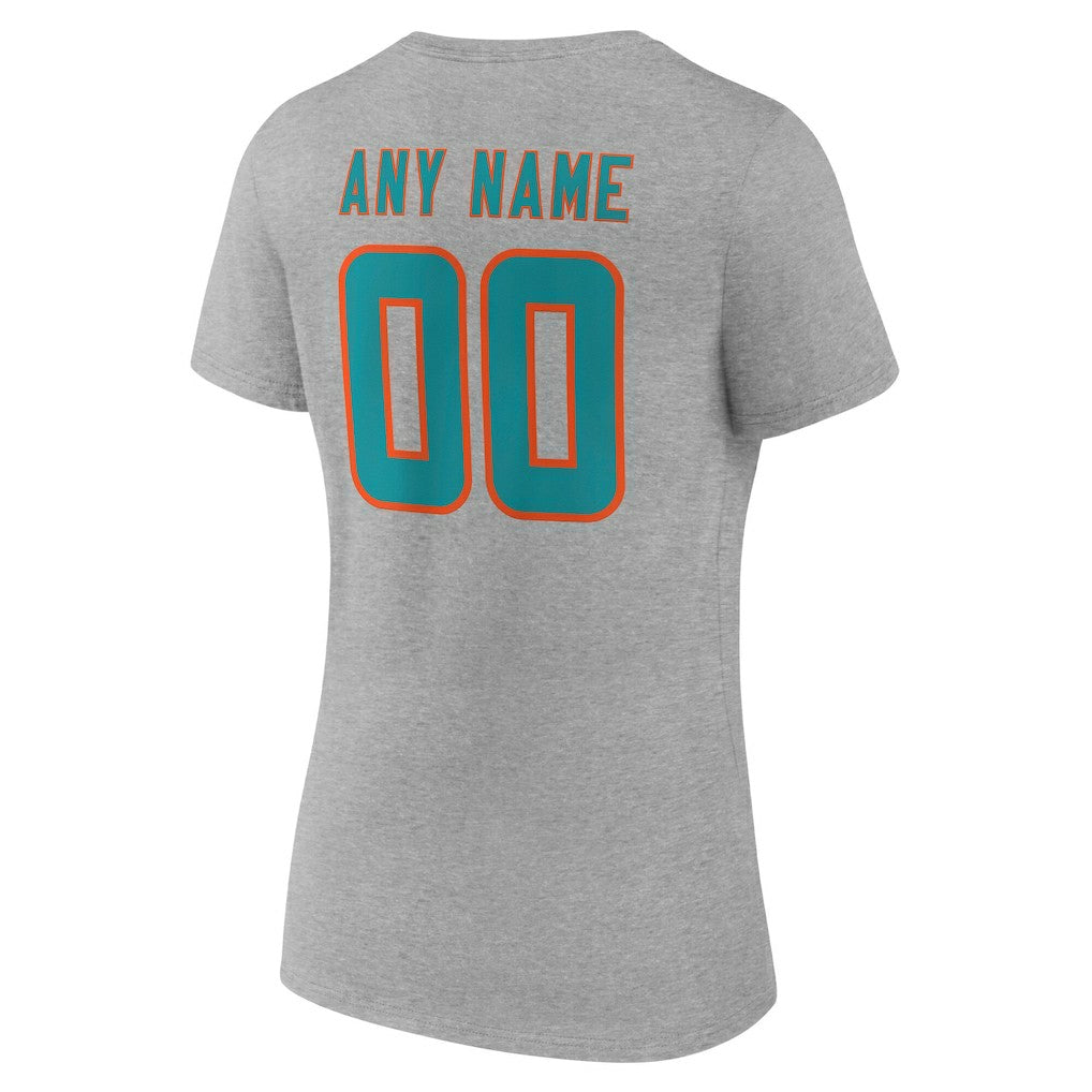 Miami Dolphins Women's Team Authentic Personalized Name & Number V-Neck T-Shirt - Gray T-shirts