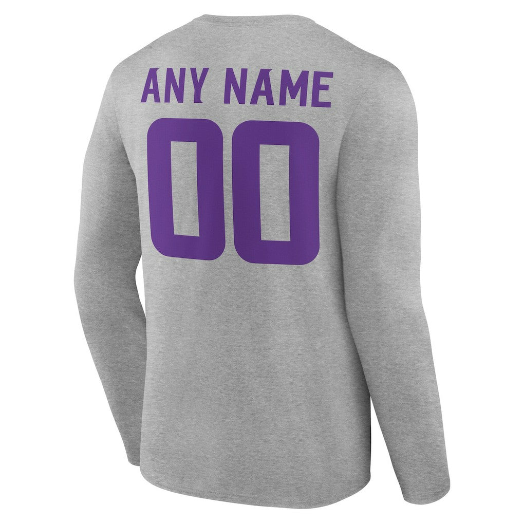 Minnesota Vikings Team Authentic Personalized Name & Number Long Sleeve T-Shirt - Gray T-shirts