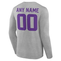Minnesota Vikings Team Authentic Personalized Name & Number Long Sleeve T-Shirt - Gray T-shirts