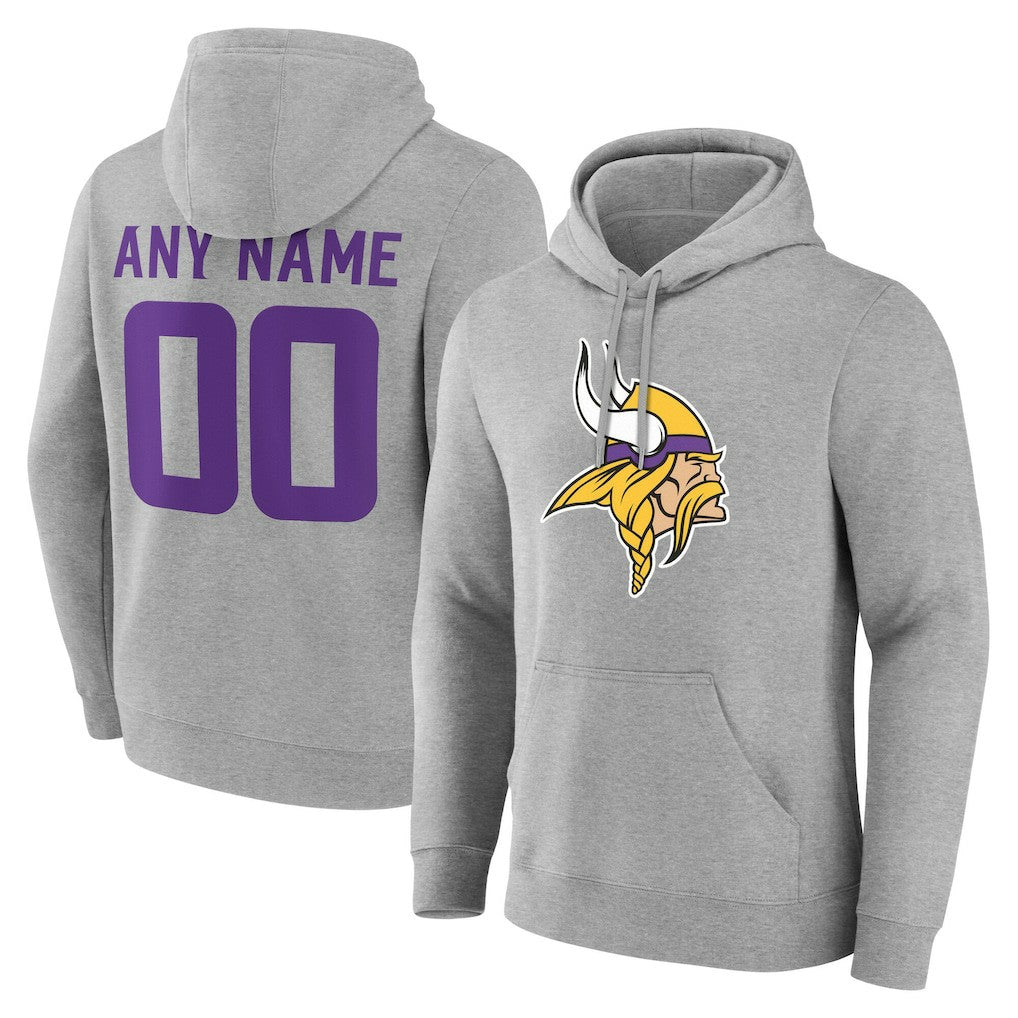 Minnesota Vikings Team Authentic Personalized Name & Number Hoodie - Gray Hoodies