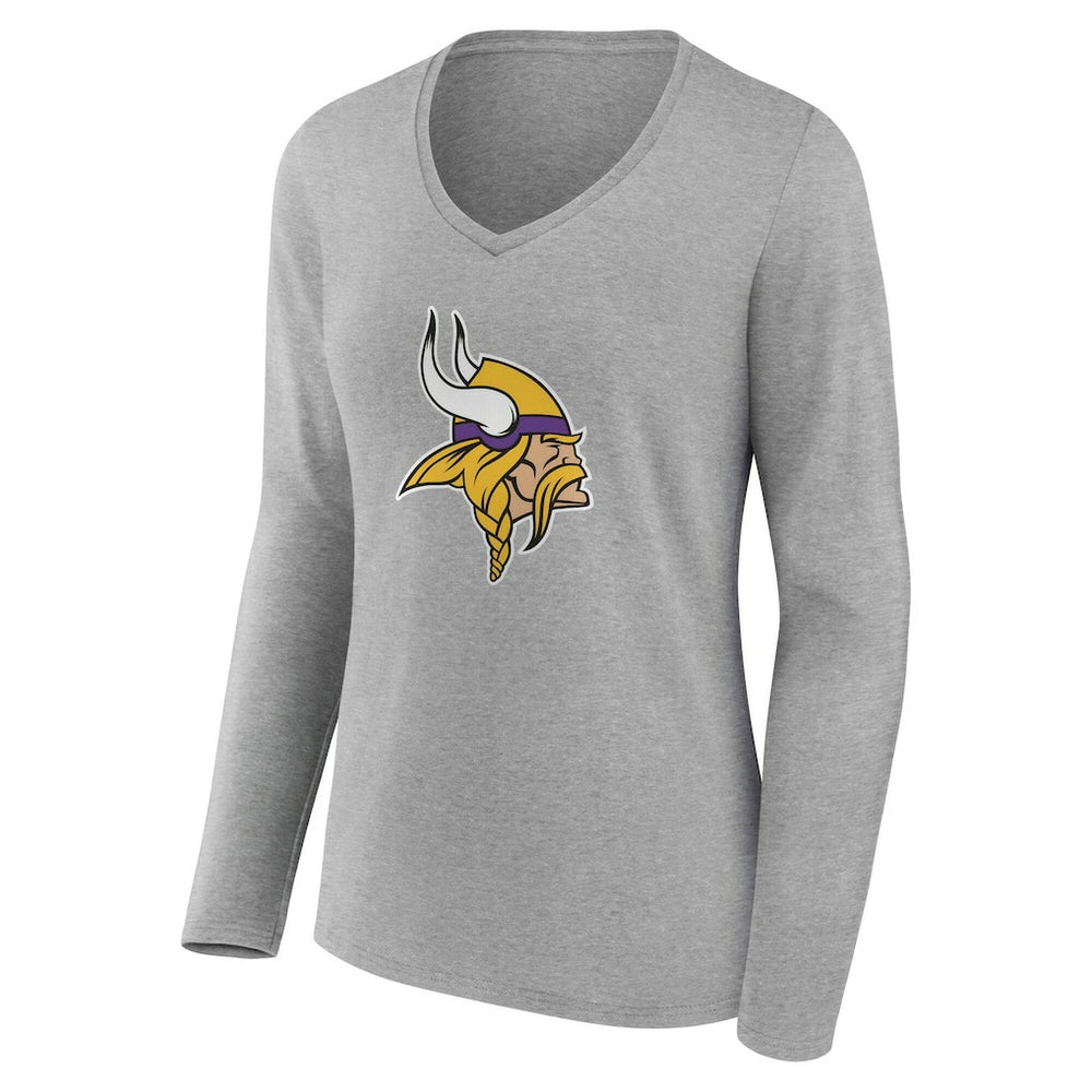 Minnesota Vikings Women's Team Authentic Personalized Name & Number Long Sleeve V-Neck T-Shirt - Gray T-shirts