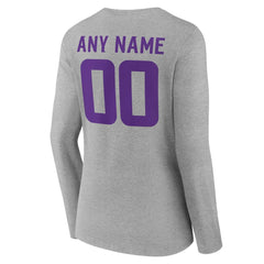 Minnesota Vikings Women's Team Authentic Personalized Name & Number Long Sleeve V-Neck T-Shirt - Gray T-shirts