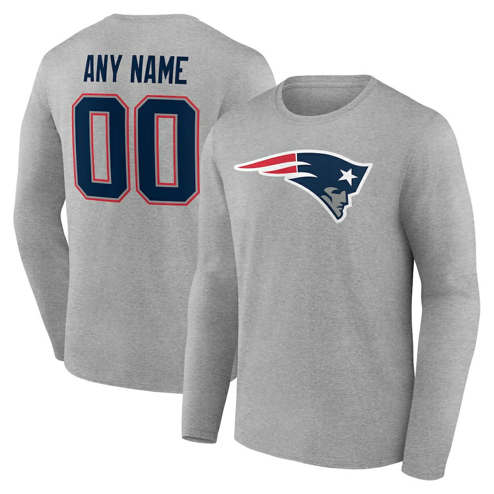 New England Patriots Team Authentic Personalized Name & Number Long Sleeve T-Shirt - Gray T-shirts