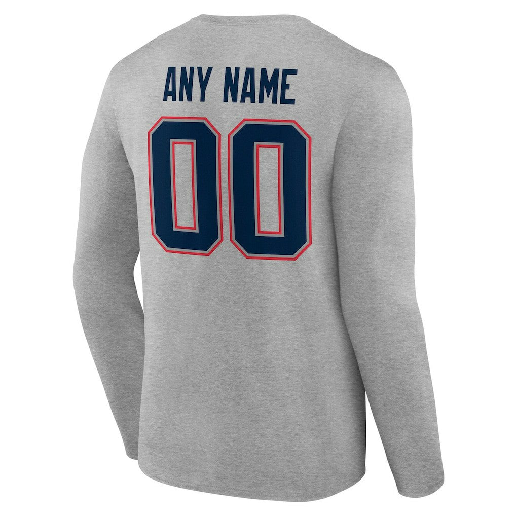 New England Patriots Team Authentic Personalized Name & Number Long Sleeve T-Shirt - Gray T-shirts