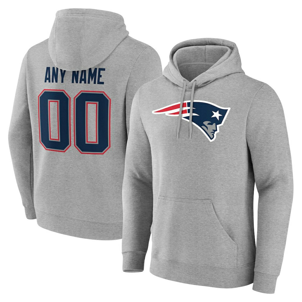 New England Patriots Team Authentic Personalized Name & Number Hoodie - Gray Hoodies