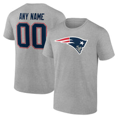 New England Patriots Team Authentic Personalized Name & Number T-Shirt - Gray T-shirts