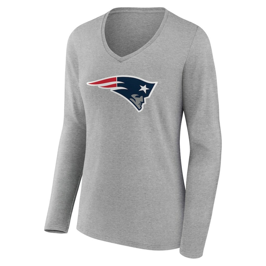 New England Patriots Women's Team Authentic Personalized Name & Number Long Sleeve V-Neck T-Shirt - Gray T-shirts