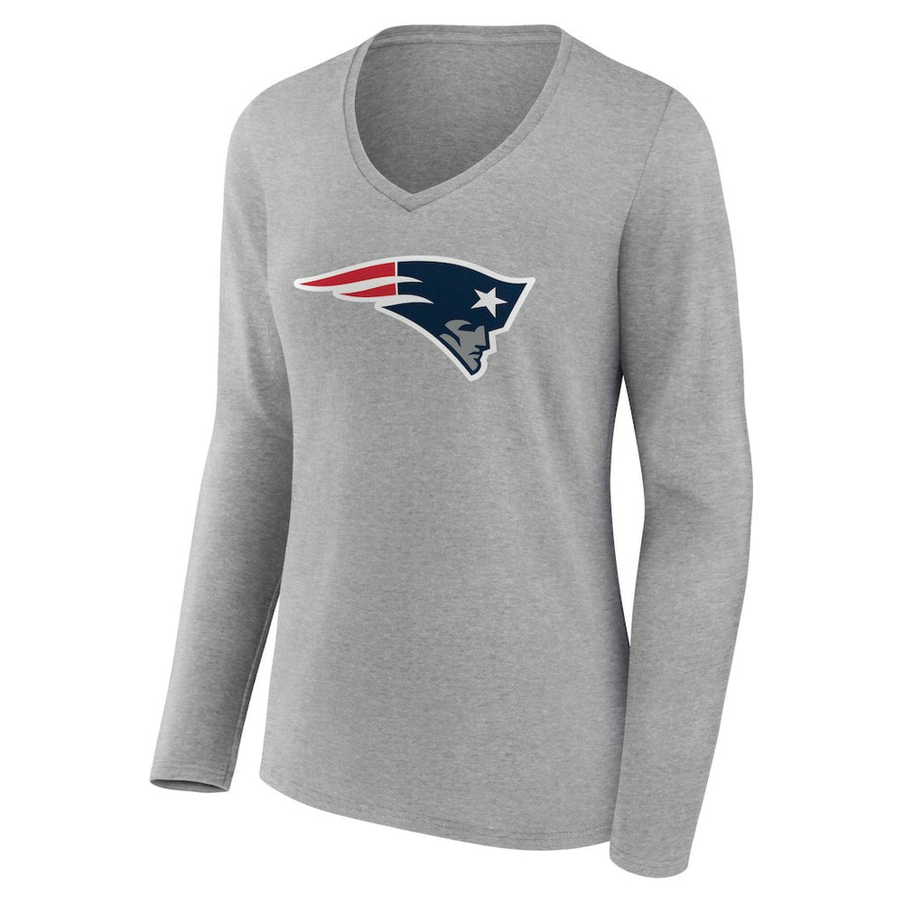 New England Patriots Women's Team Authentic Personalized Name & Number Long Sleeve V-Neck T-Shirt - Gray T-shirts