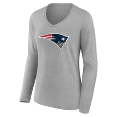 New England Patriots Women's Team Authentic Personalized Name & Number Long Sleeve V-Neck T-Shirt - Gray T-shirts