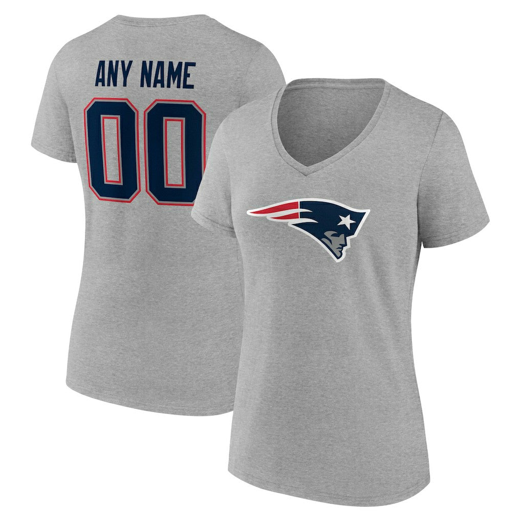 New England Patriots Women's Team Authentic Personalized Name & Number V-Neck T-Shirt - Gray T-shirts