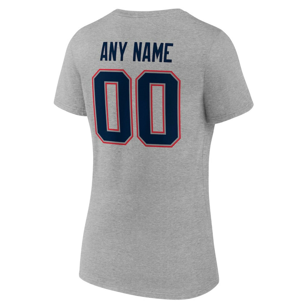 New England Patriots Women's Team Authentic Personalized Name & Number V-Neck T-Shirt - Gray T-shirts
