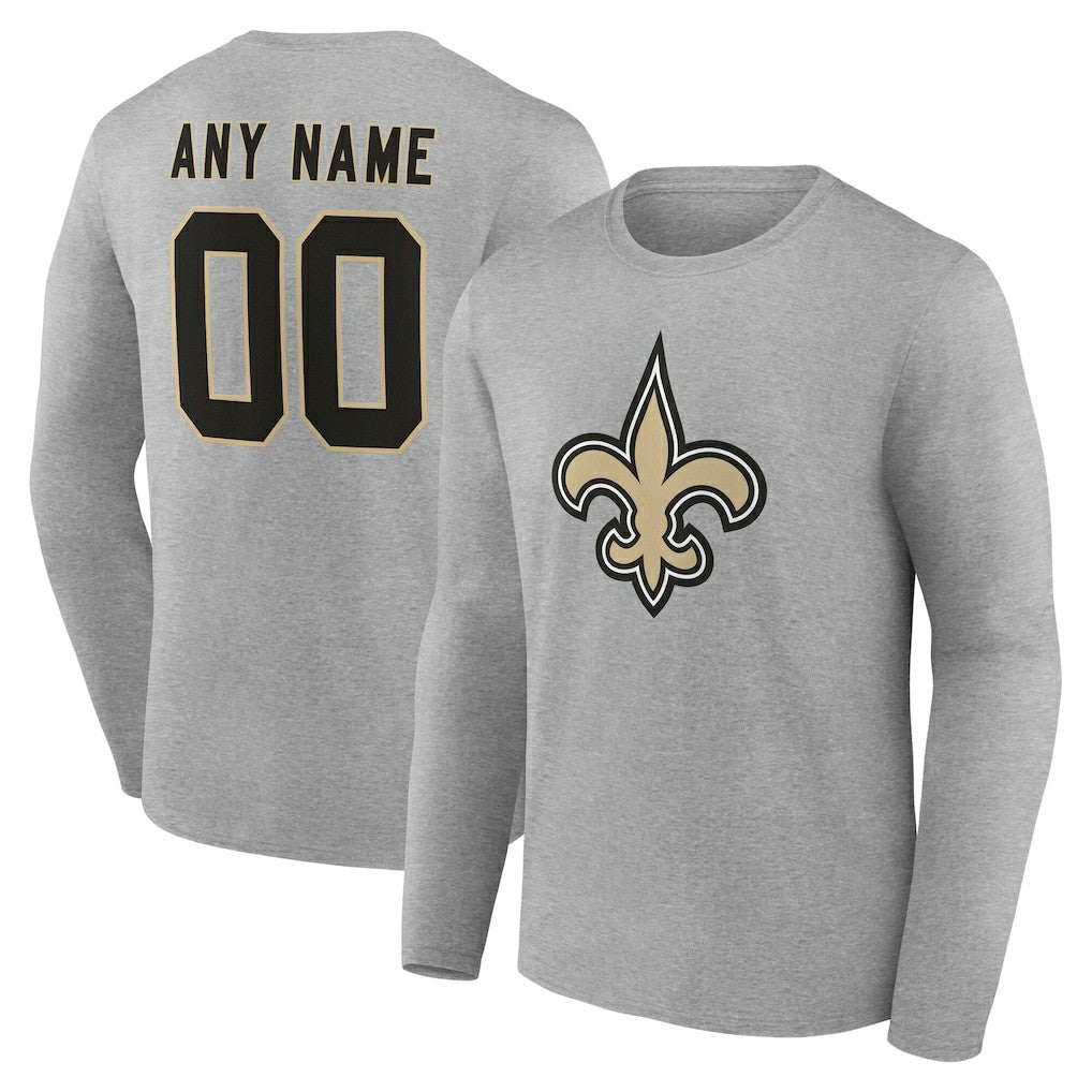 New Orleans Saints Team Authentic Personalized Name & Number Long Sleeve T-Shirt - Gray T-shirts