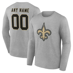 New Orleans Saints Team Authentic Personalized Name & Number Long Sleeve T-Shirt - Gray T-shirts