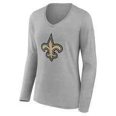 New Orleans Saints Women's Team Authentic Personalized Name & Number Long Sleeve V-Neck T-Shirt - Gray T-shirts