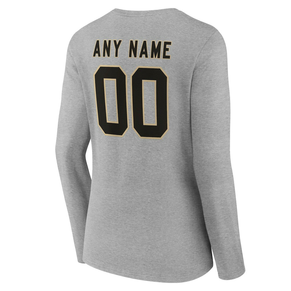 New Orleans Saints Women's Team Authentic Personalized Name & Number Long Sleeve V-Neck T-Shirt - Gray T-shirts