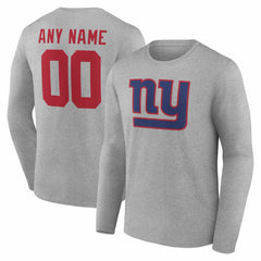 New York Giants Team Authentic Personalized Name & Number Long Sleeve T-Shirt - Gray T-shirts