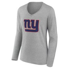 New York Giants Women's Team Authentic Personalized Name & Number Long Sleeve V-Neck T-Shirt - Gray T-shirts