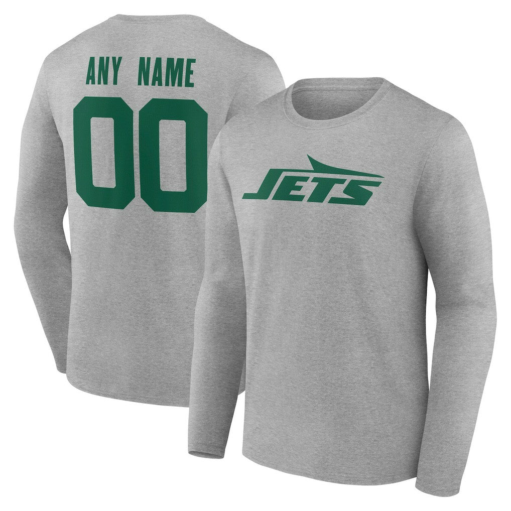 New York Jets Team Authentic Personalized Name & Number Long Sleeve T-Shirt - Gray T-shirts