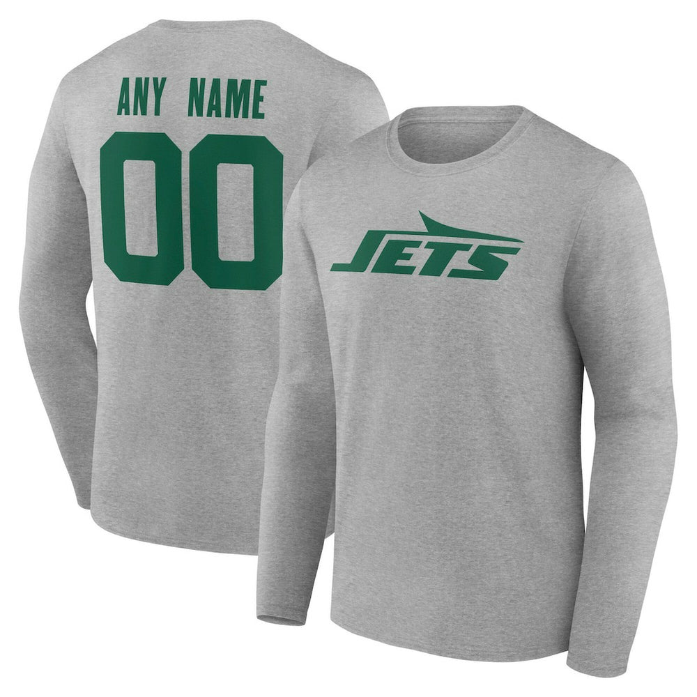New York Jets Team Authentic Personalized Name & Number Long Sleeve T-Shirt - Gray T-shirts