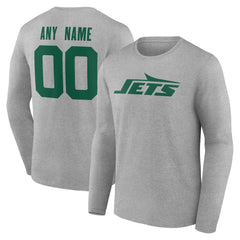 New York Jets Team Authentic Personalized Name & Number Long Sleeve T-Shirt - Gray T-shirts