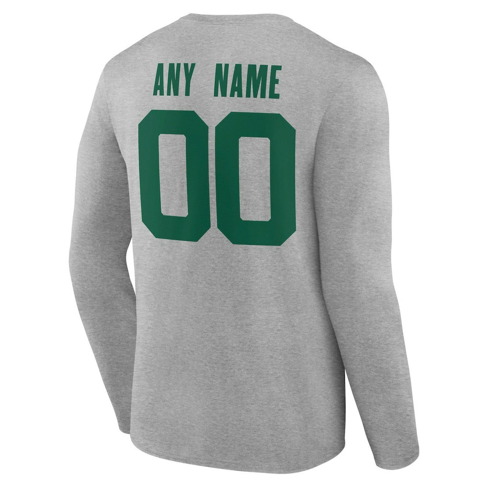 New York Jets Team Authentic Personalized Name & Number Long Sleeve T-Shirt - Gray T-shirts