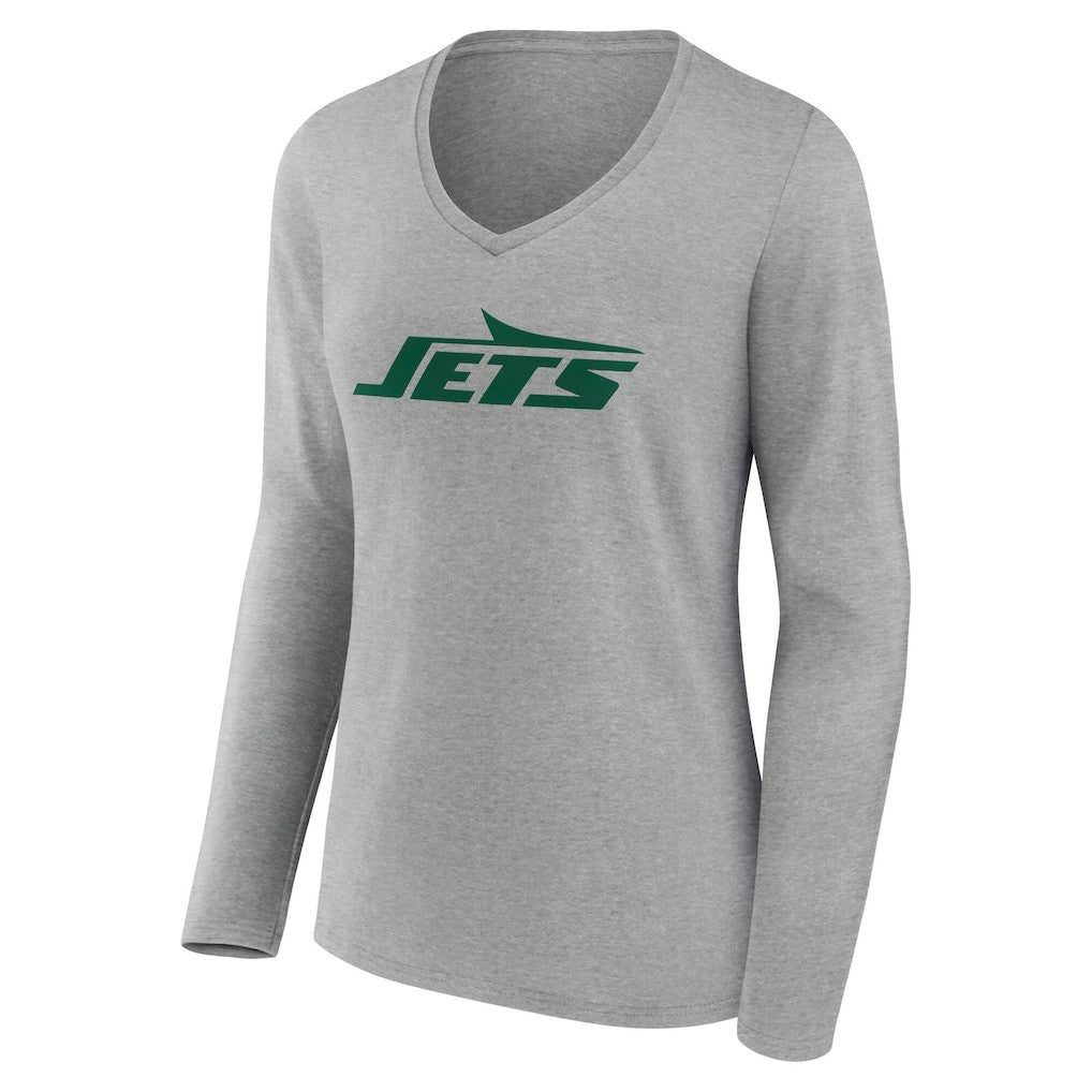 New York Jets Women's Team Authentic Personalized Name & Number Long Sleeve V-Neck T-Shirt - Gray T-shirts