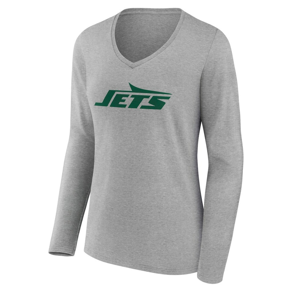 New York Jets Women's Team Authentic Personalized Name & Number Long Sleeve V-Neck T-Shirt - Gray T-shirts