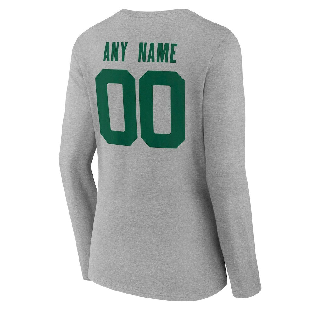 New York Jets Women's Team Authentic Personalized Name & Number Long Sleeve V-Neck T-Shirt - Gray T-shirts