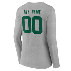 New York Jets Women's Team Authentic Personalized Name & Number Long Sleeve V-Neck T-Shirt - Gray T-shirts