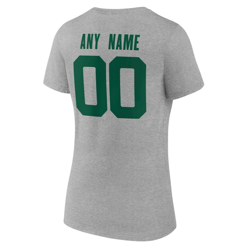 New York Jets Women's Team Authentic Personalized Name & Number V-Neck T-Shirt - Gray T-shirts