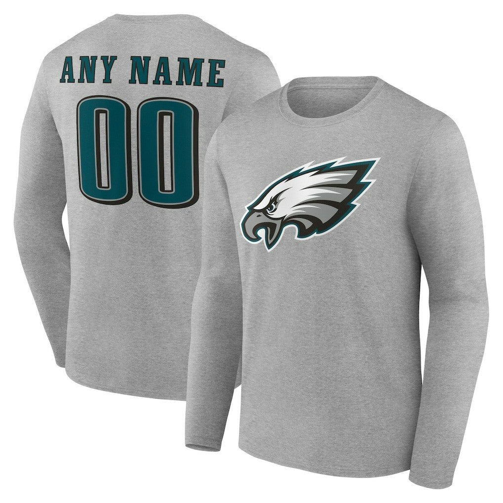 Philadelphia Eagles Team Authentic Personalized Name & Number Long Sleeve T-Shirt - Gray T-shirts