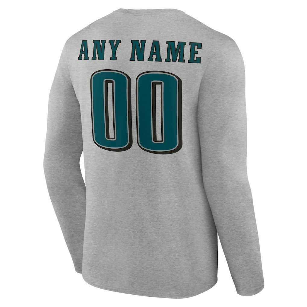 Philadelphia Eagles Team Authentic Personalized Name & Number Long Sleeve T-Shirt - Gray T-shirts