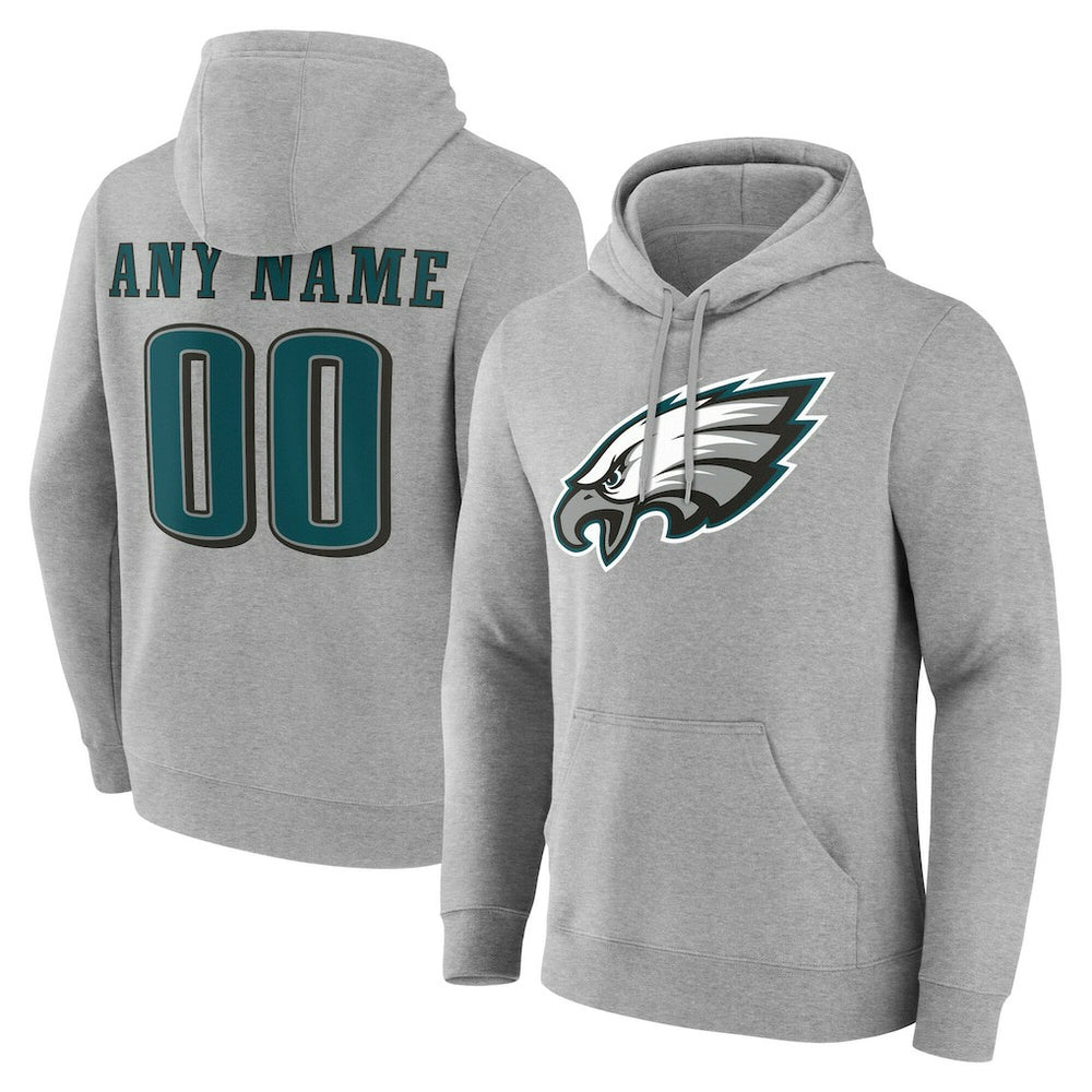 Philadelphia Eagles Team Authentic Personalized Name & Number Hoodie - Gray Hoodies