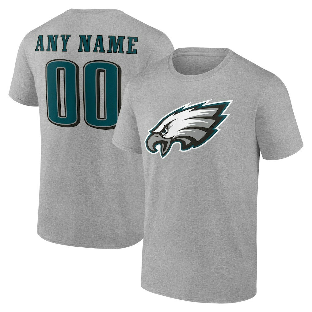 Philadelphia Eagles Team Authentic Personalized Name & Number T-Shirt - Gray T-shirts
