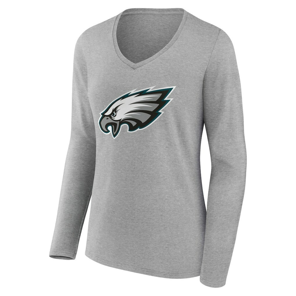 Philadelphia Eagles Women's Team Authentic Personalized Name & Number Long Sleeve V-Neck T-Shirt - Gray T-shirts