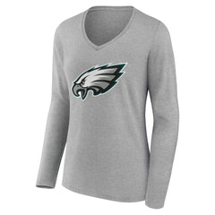 Philadelphia Eagles Women's Team Authentic Personalized Name & Number Long Sleeve V-Neck T-Shirt - Gray T-shirts