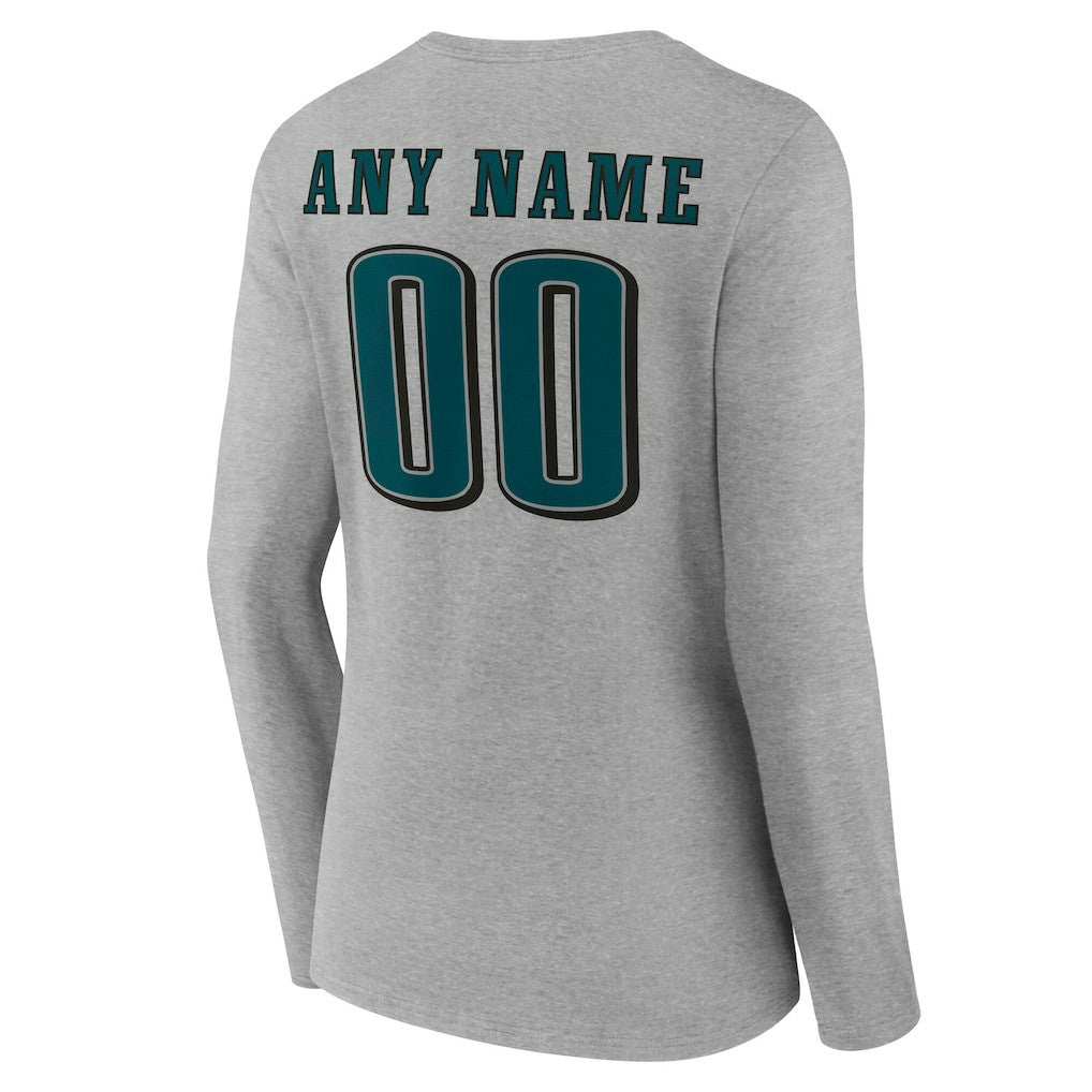 Philadelphia Eagles Women's Team Authentic Personalized Name & Number Long Sleeve V-Neck T-Shirt - Gray T-shirts