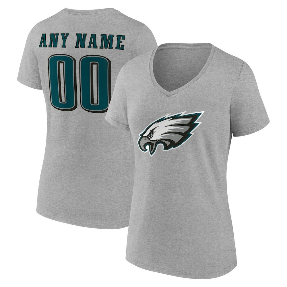 Philadelphia Eagles Women's Team Authentic Personalized Name & Number V-Neck T-Shirt - Gray T-shirts