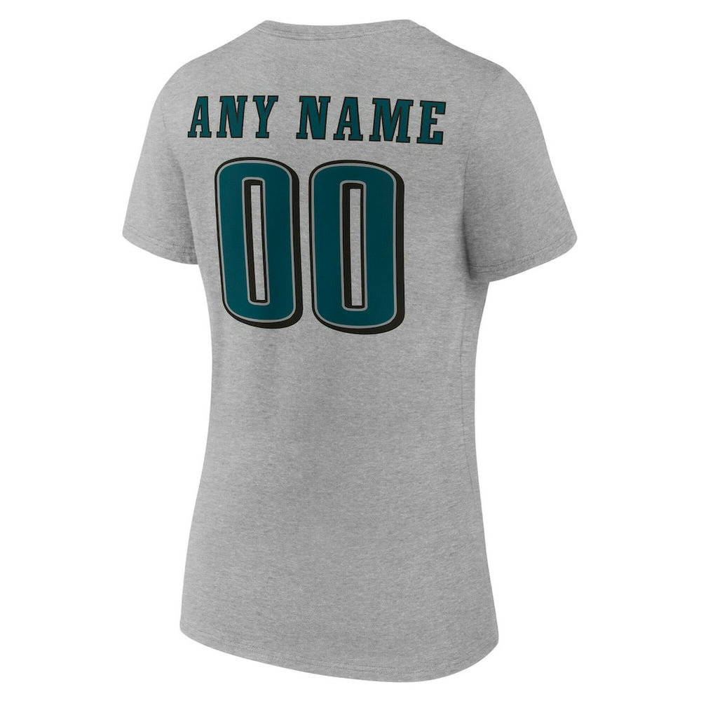 Philadelphia Eagles Women's Team Authentic Personalized Name & Number V-Neck T-Shirt - Gray T-shirts